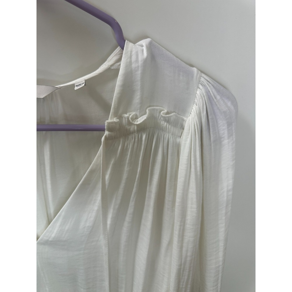 Rebecca Taylor Sateen Tie Neck Smocked Ruffle Cuff Blouse XS Off White Luxury - Picture 7 of 16